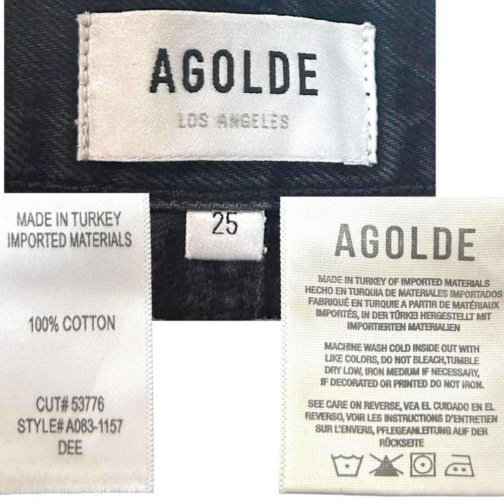 Agolde - Women’s ‘Dee’ High-Rise, Distressed, Frayed Shorts - Black, Size 25 - Picture 8 of 13